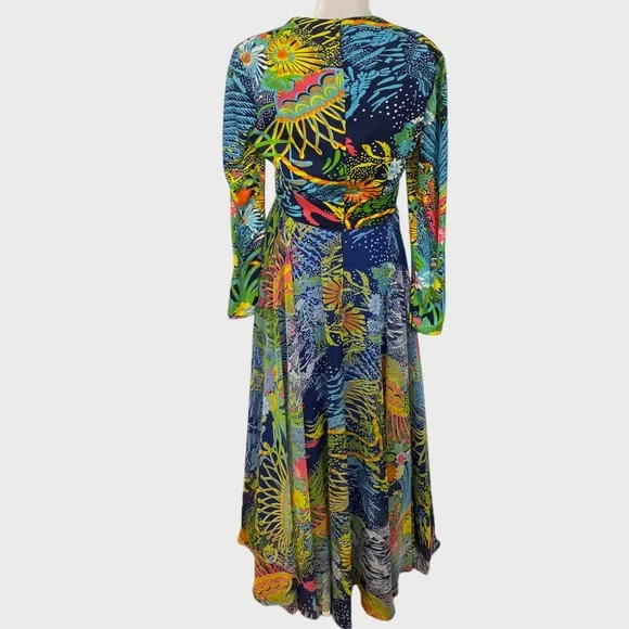 Vintage Don Luis De Espana Multicolor Funky Floral Print Flowy Maxi Dress S/M - Picture 2 of 12